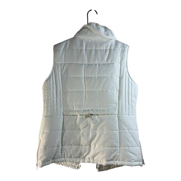 Tribal White Puffer Vest Womens Petite Large XL Pockets Multi Closure Fitted New - Picture 2 of 3
